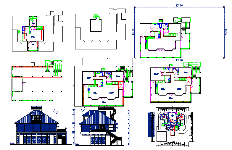 Residential Modern Bungalows Detail in Cad File.