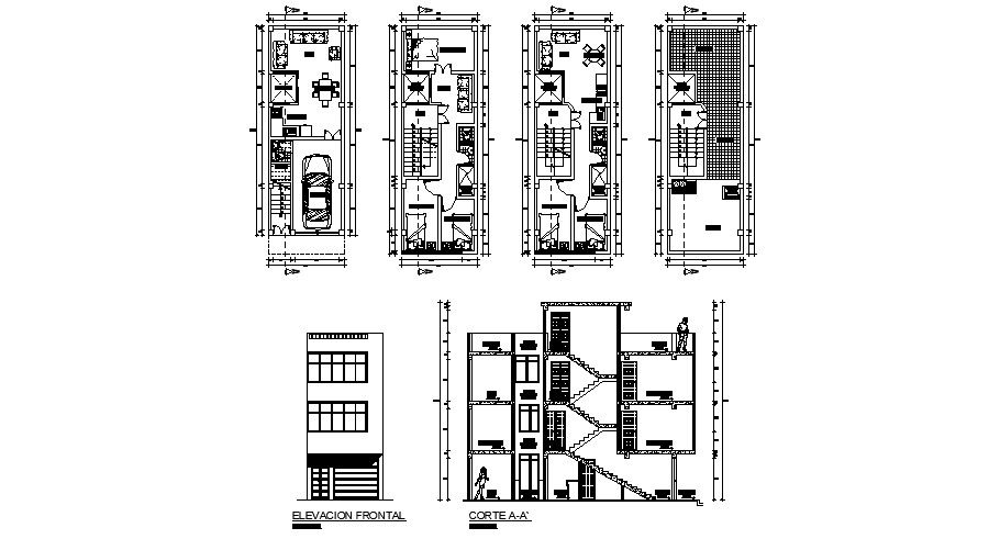 Residential apartment 4.00mtr x 12.00mtr with detail dimension in AutoCAD