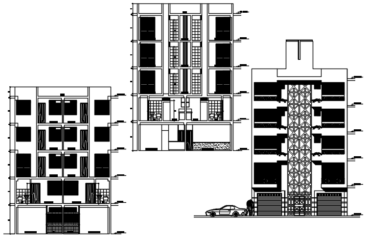 Residential apartment elevations in dwg file