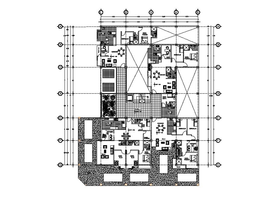 Residential apartment with furniture detail in AutoCAD
