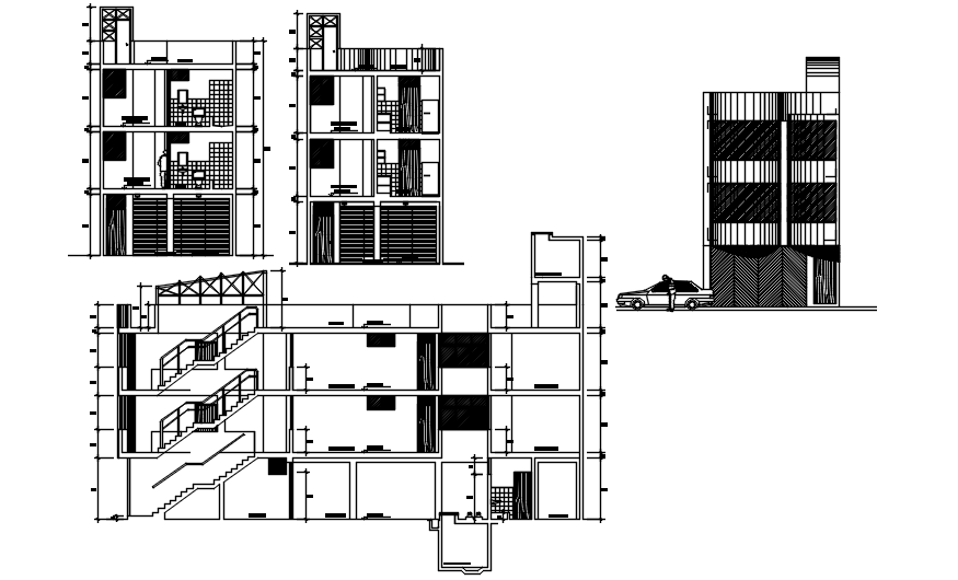 Residential apartment with section and elevation in AutoCAD