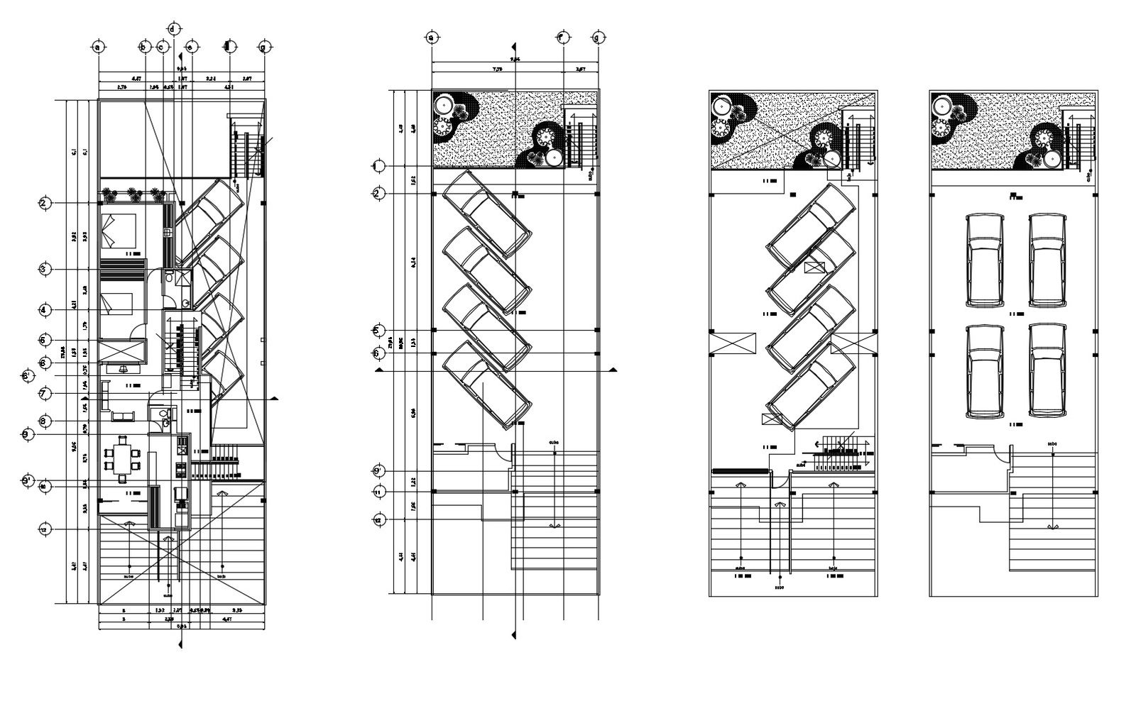 Residential building 9.85mtr x 29.85mtr with detail dimension in dwg file