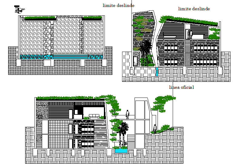Residential building elevation view dwg file