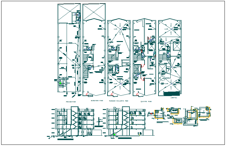 Residential building floor plan & sanitary item view in detail dwg file