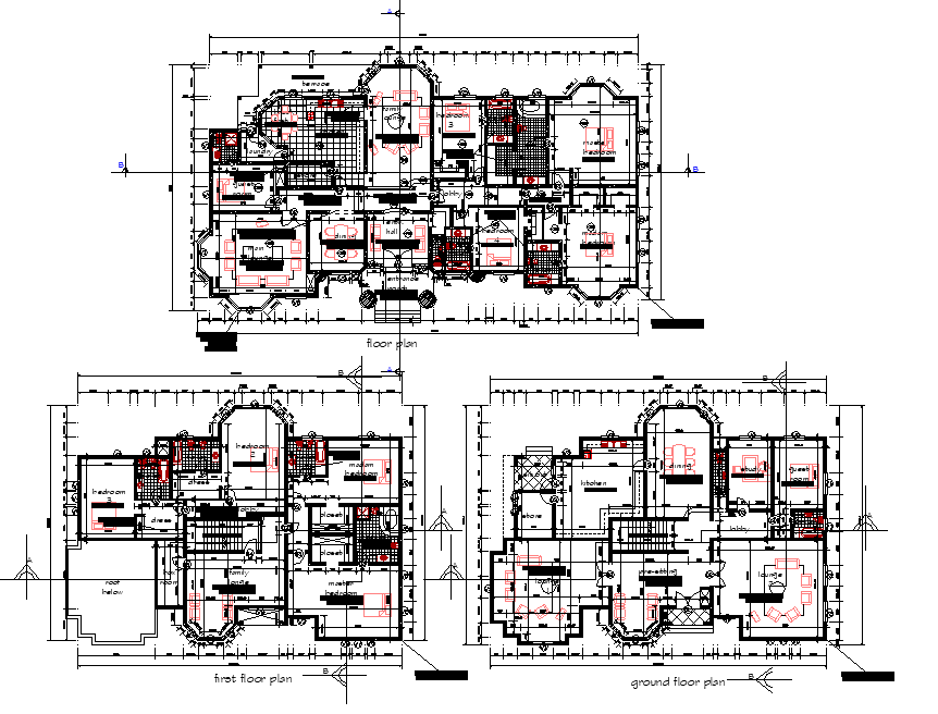 Residential building home planning detail dwg file