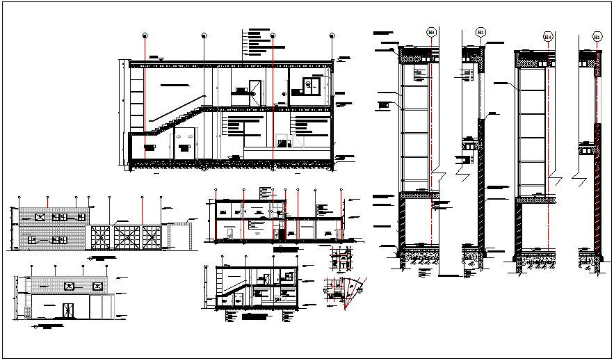 Residential building plan detail view with structure detail view dwg file
