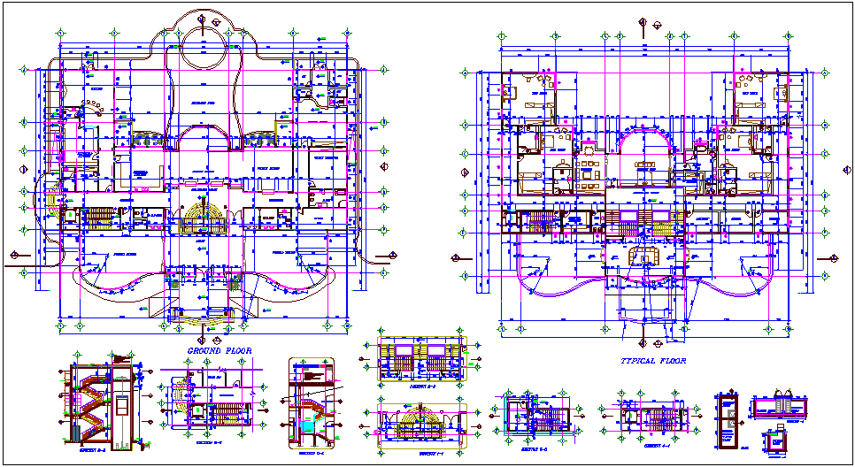 Residential building plan view, sectional detai & dimension dwg file