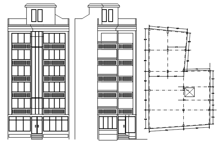 Residential building with elevation in dwg file