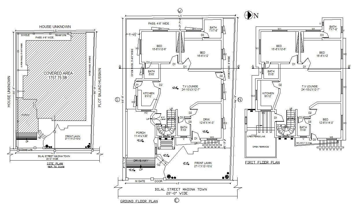 Residential bungalow drawing in dwg file