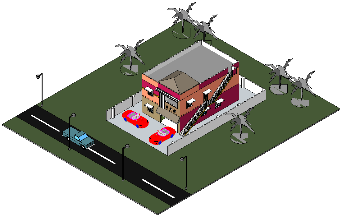 Residential bungalow housing structure 3d model 3d max file