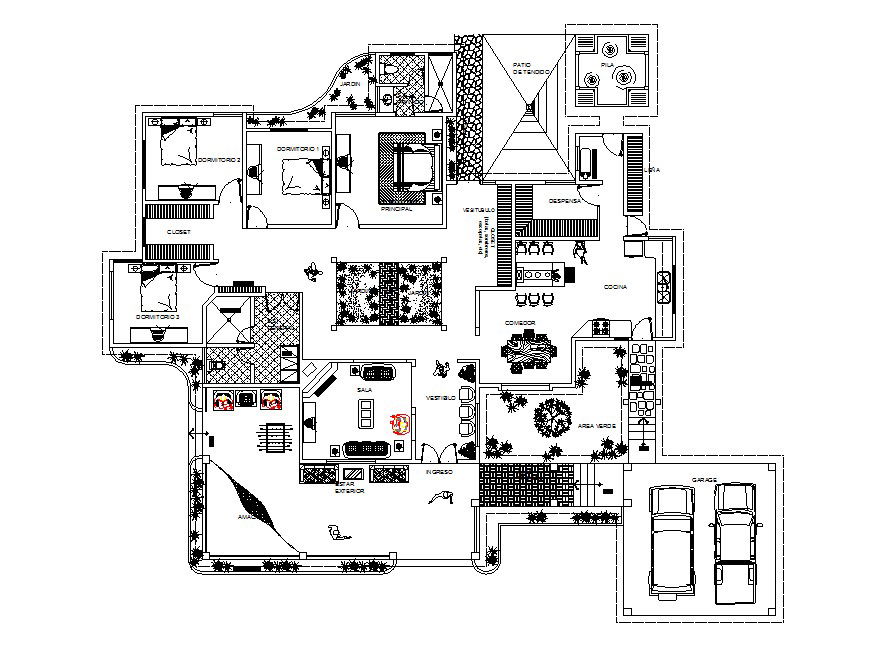 Residential bungalow layout in Autocad
