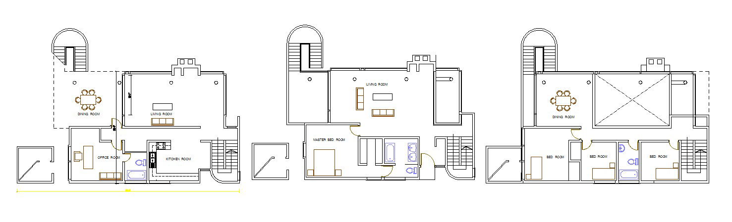 3 Storey House Floor Plan In DWG File