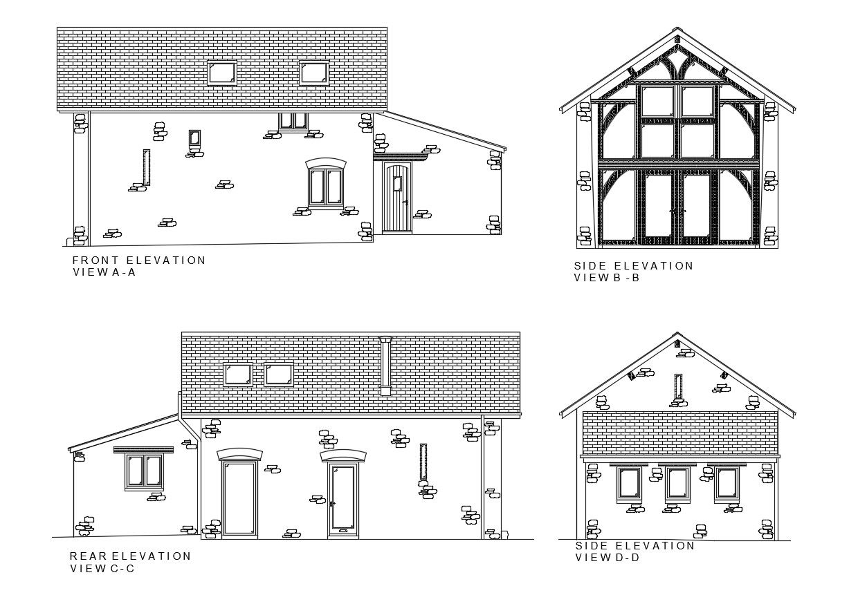 Residential bunglow elevations in dwg file