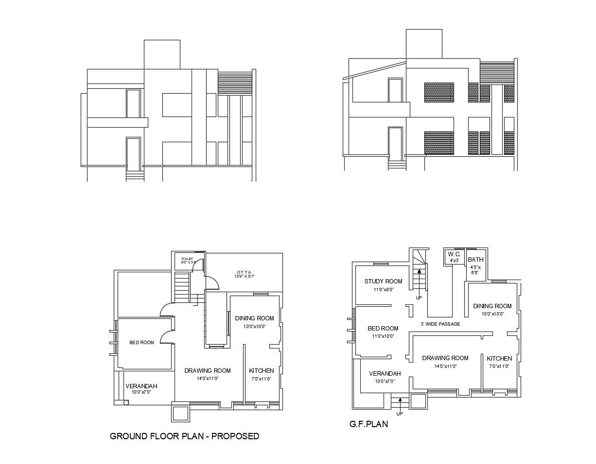 Residential bunglow layout in autocad