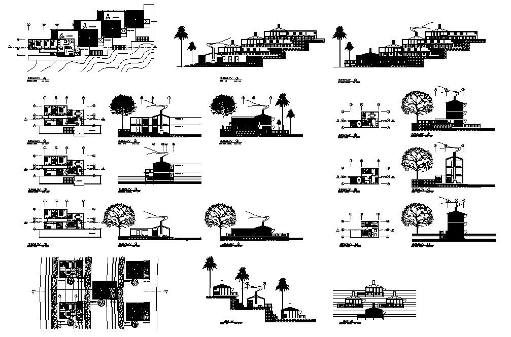 Residential cottage houses for club manatall detailed architecture project dwg file