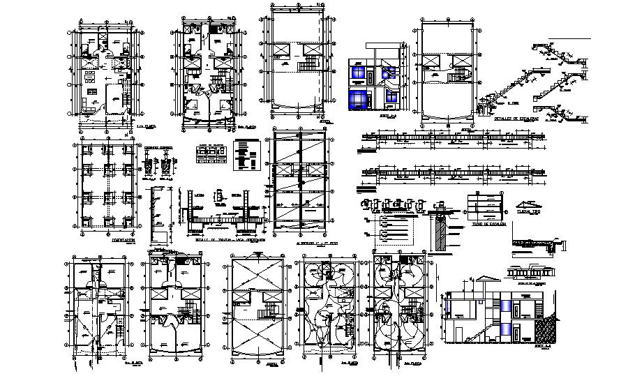 Residential drawing with elevations in autocad