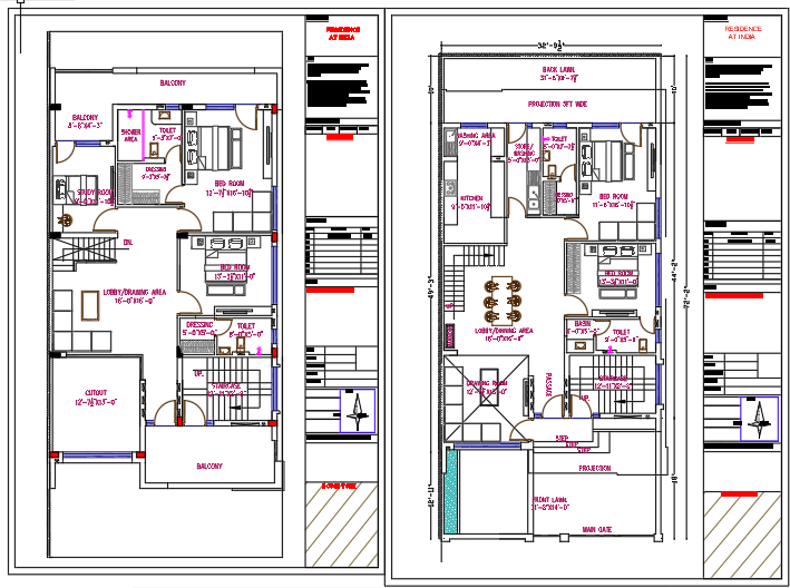 Residential Duplex House DWG CAD File with Elevation