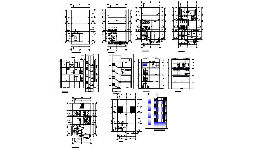 Residential flats elevation, section, floor plan and auto-cad details dwg file