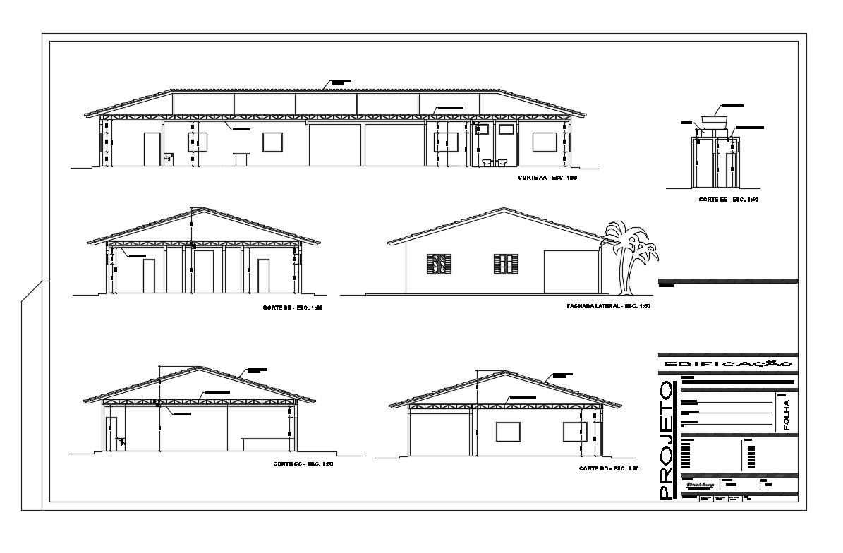 Residential house all sided sectional details dwg file