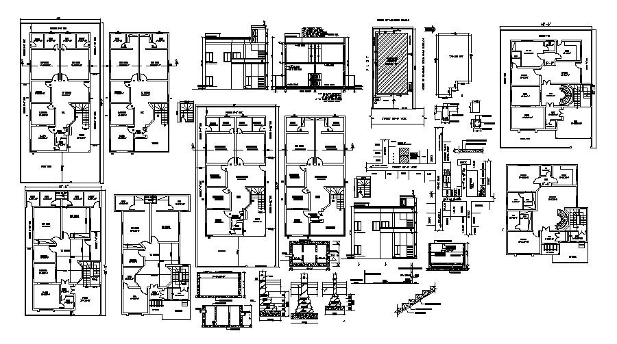 Residential house drawing with elevation details in AutoCAD