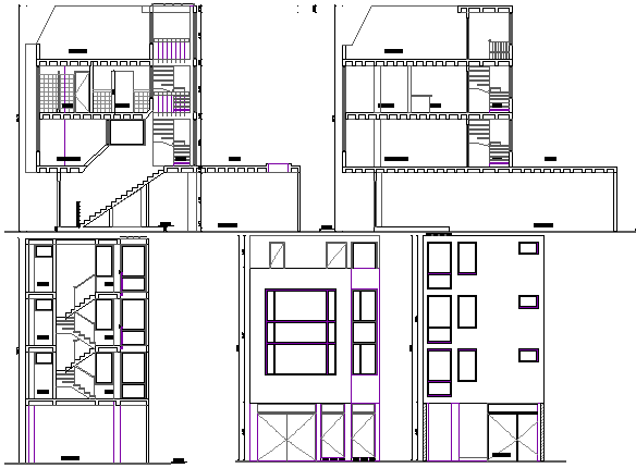 Residential house elevation and section plan dwg file