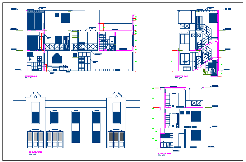 Residential house elevation section plan detail dwg file