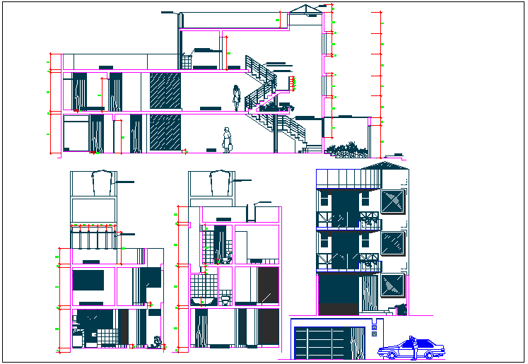 Residential house elevation section plan detail dwg file