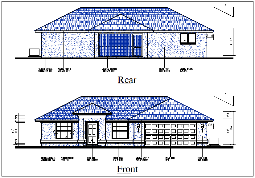 Residential house elevation view detail dwg file