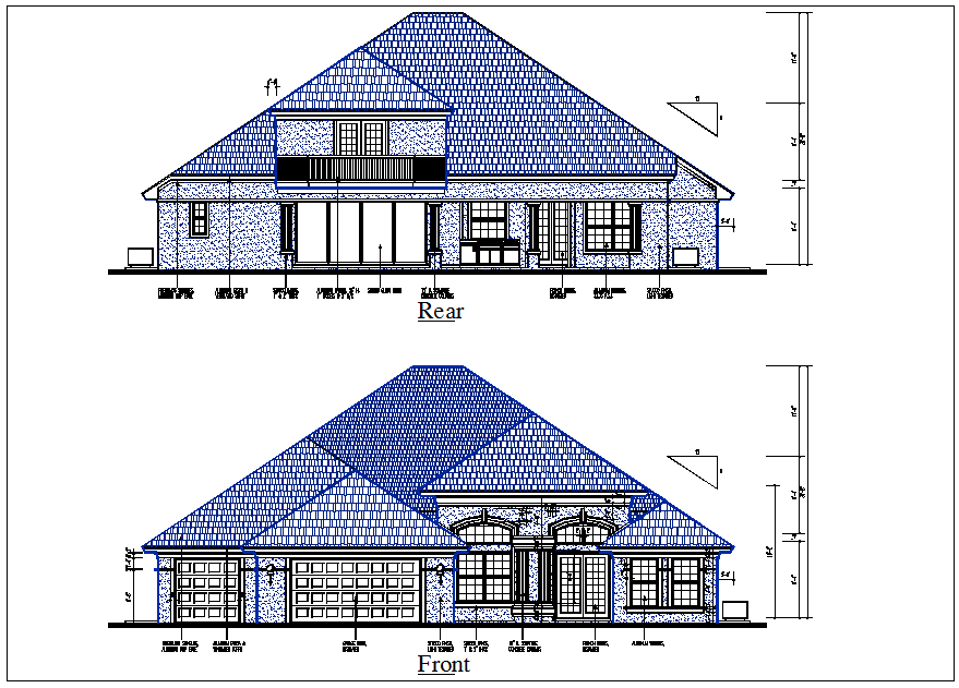 Residential house elevation view detail dwg file