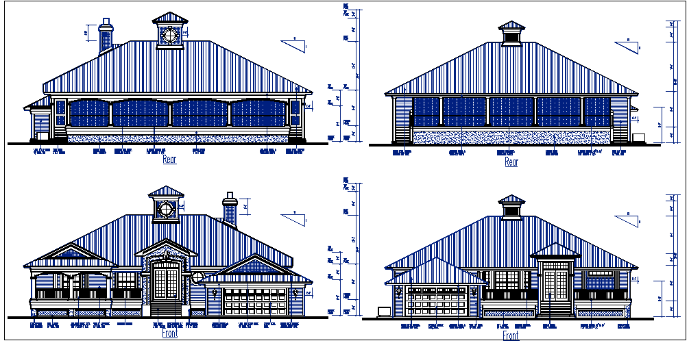 Residential house elevation view detail dwg file