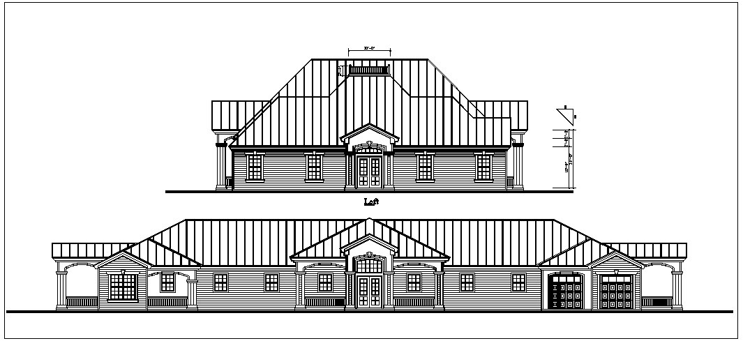 Residential house elevation view detail dwg file