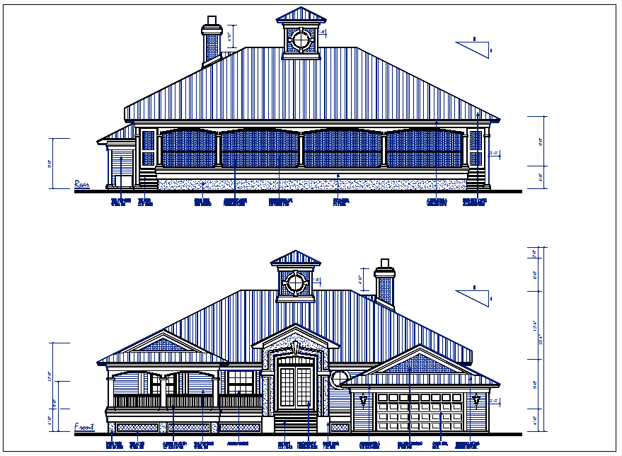 Residential house elevation view detail dwg file