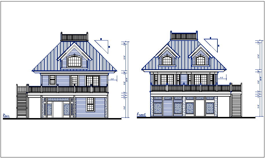 Residential house elevation view detail dwg file