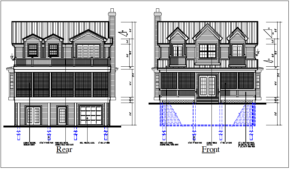 Residential house elevation view detail dwg file