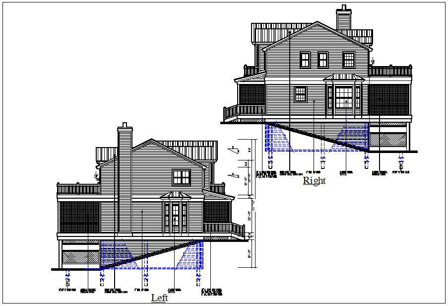 Residential house elevation view detail dwg file