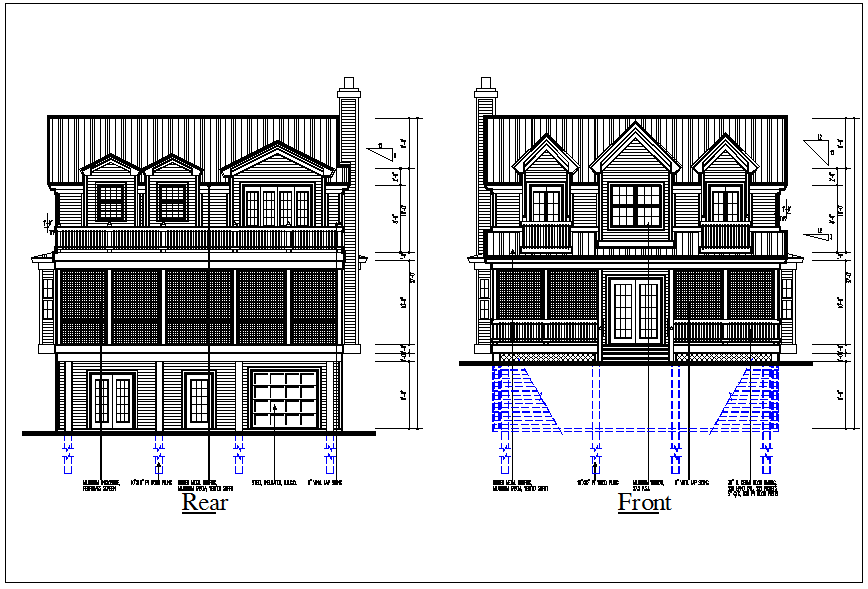Residential house elevation view detail dwg file