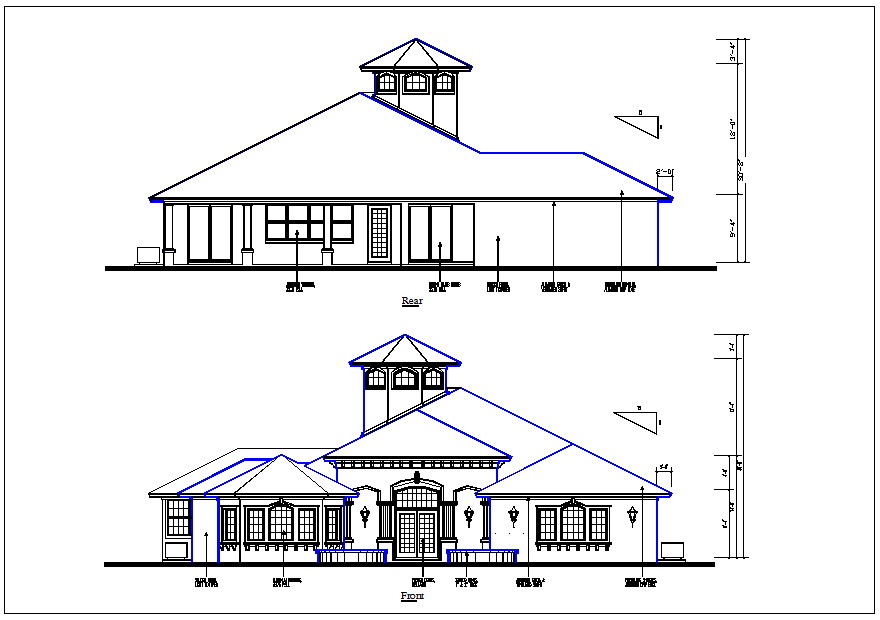 Residential house elevation view detail dwg file