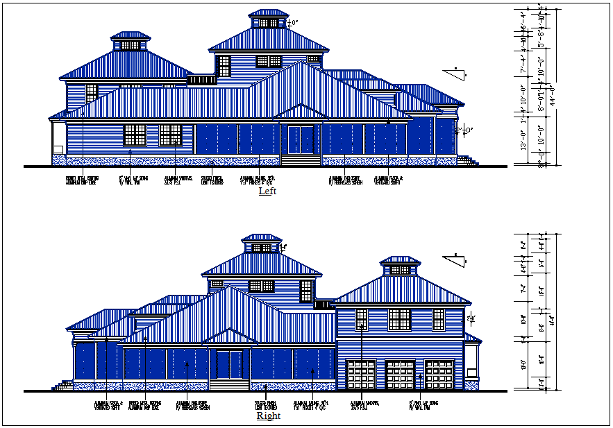 Residential house elevation view detail dwg file