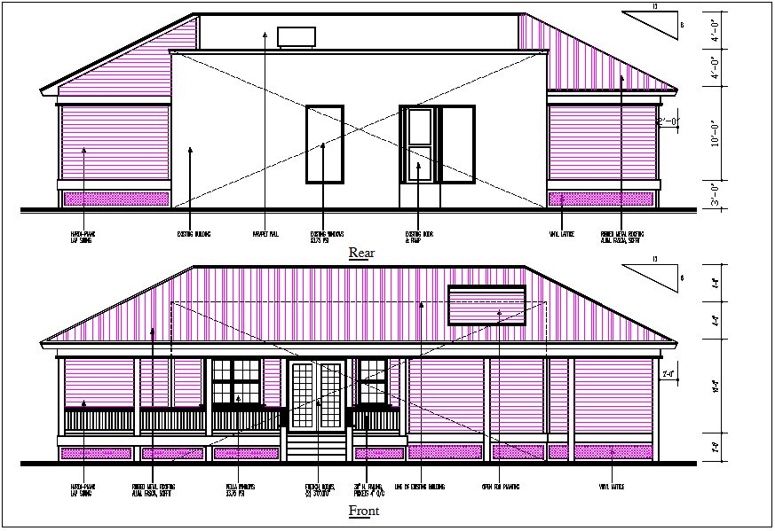 Residential house elevation view detail dwg file