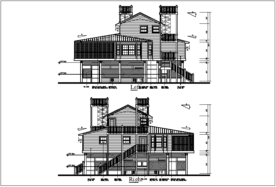 Residential house elevation view detail dwg file