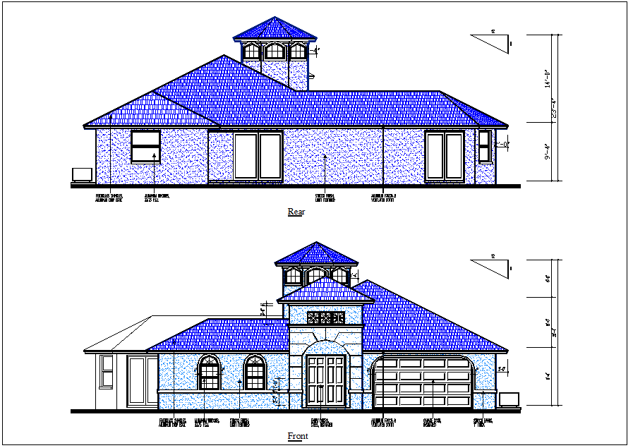 Residential house elevation view detail dwg file