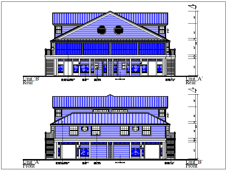 Residential house elevation view detail dwg file