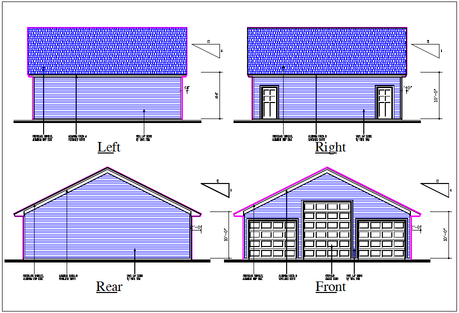 Residential house elevation view detail dwg file