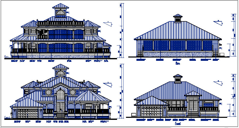 Residential house elevation view details dwg files