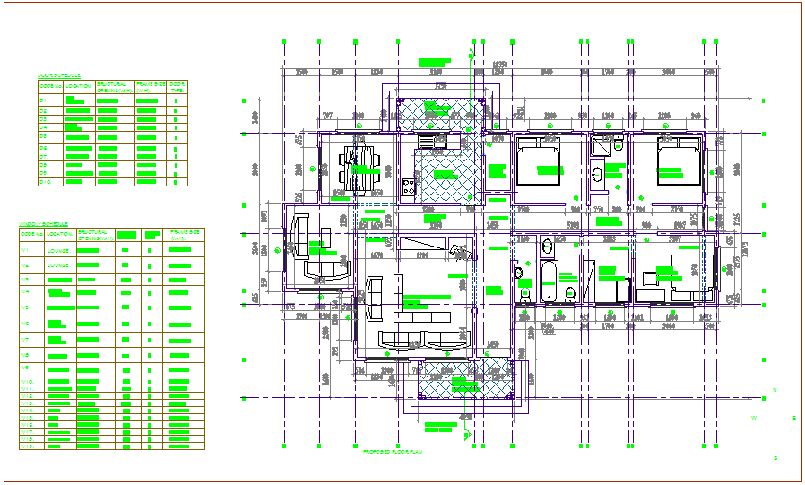 Residential house floor plan with door and window detail view dwg file