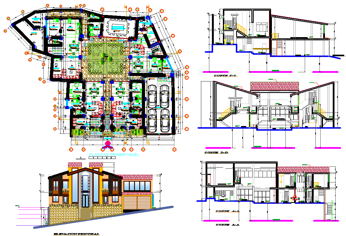 Residential house for multifamily plan detail view dwg file