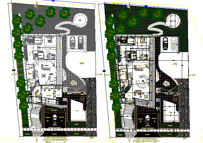 Residential house landscaping with structure details dwg file