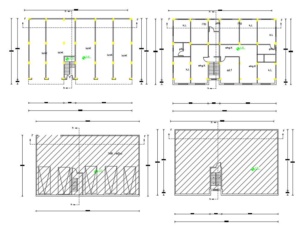 Residential house layout plan, line out plan and structure autocad drawing