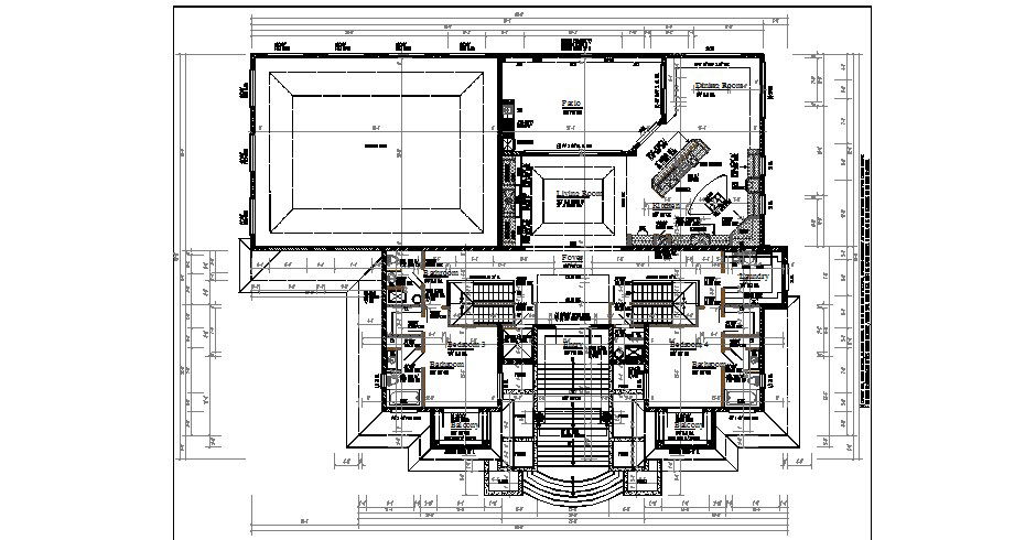 Residential house layout plan with four bedroom dwg file
