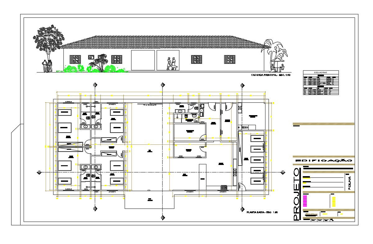 Residential house main elevation and plan cad drawing details dwg file